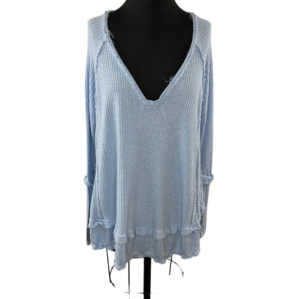Free People We the Free Light Blue Oversized V-Neck Thermal Top Tunic S